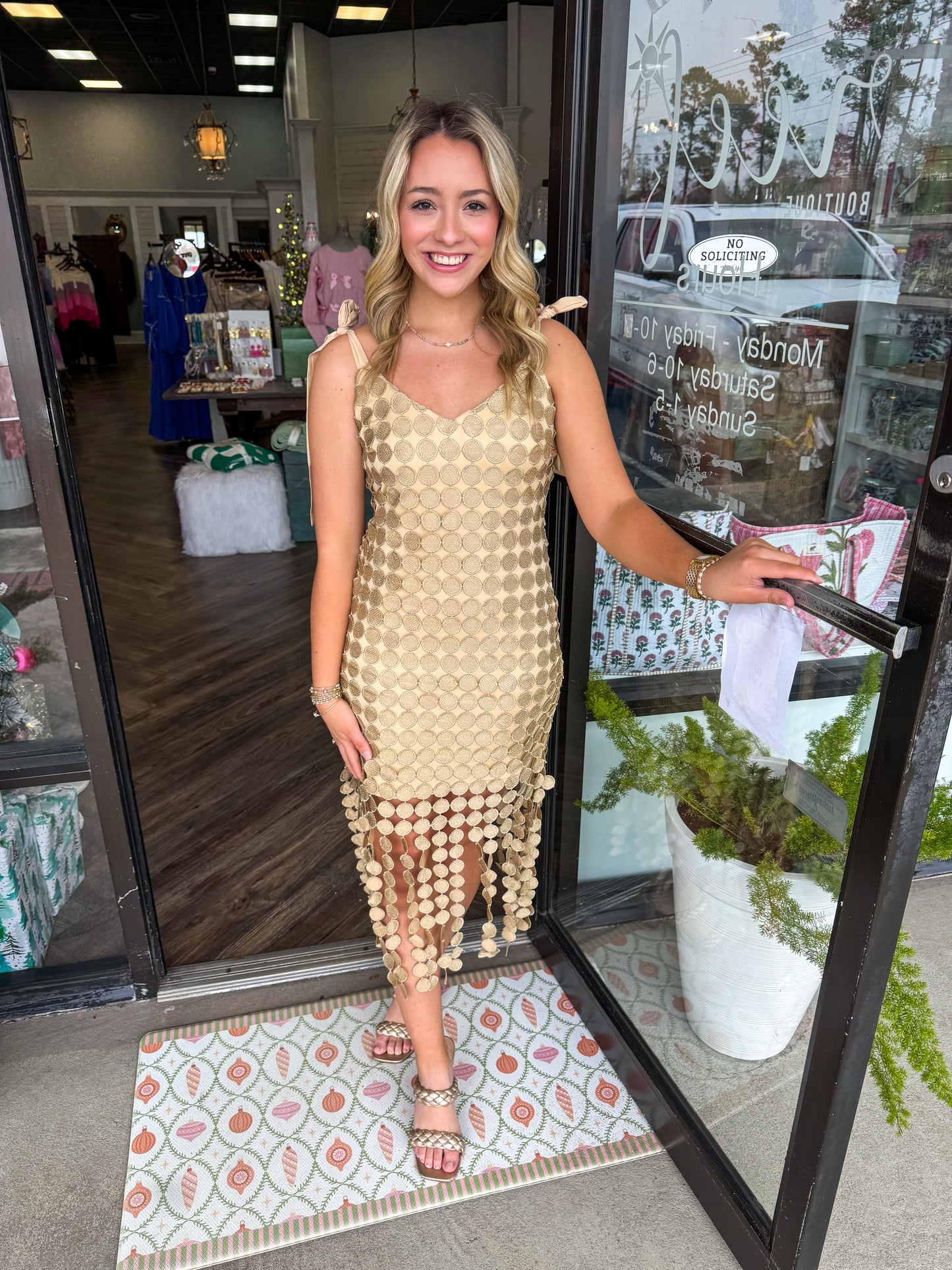 Gold Polka Dot Midi Dress