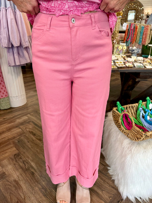 Entro Cuffed Denim Jeans: Pink