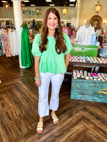 Tiered Puff Sleeve Top: Lime Green