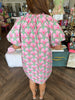 Pink and Green Trim Design Dress