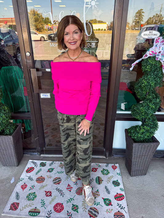 Fuchsia Off The Shoulder Sweater