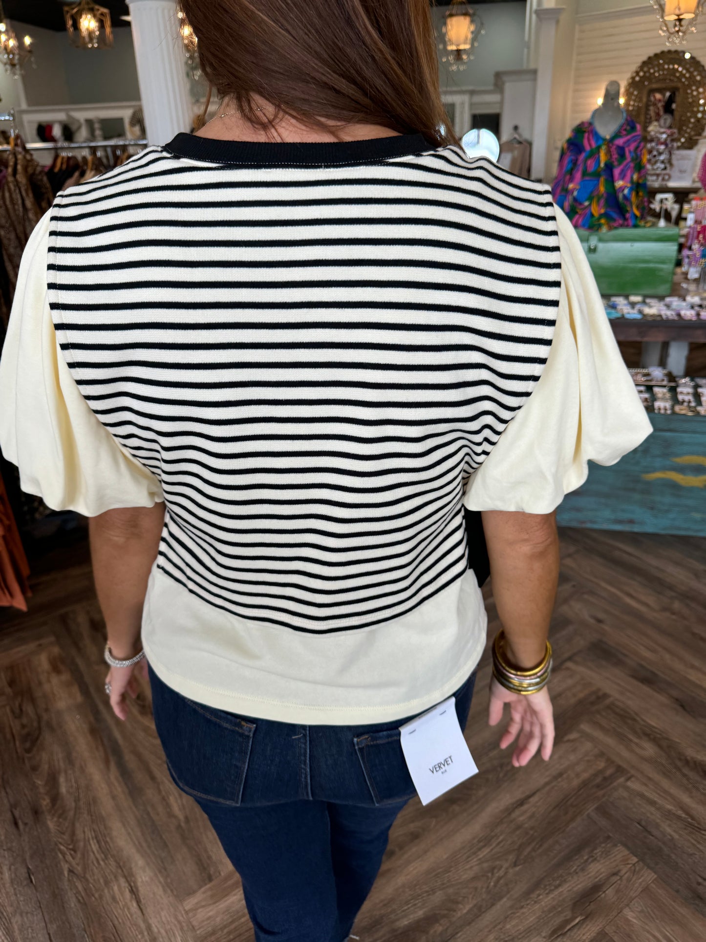 Cream Black Stripe Top