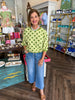 Bubble Sleeve Polka Dot Top: Sage