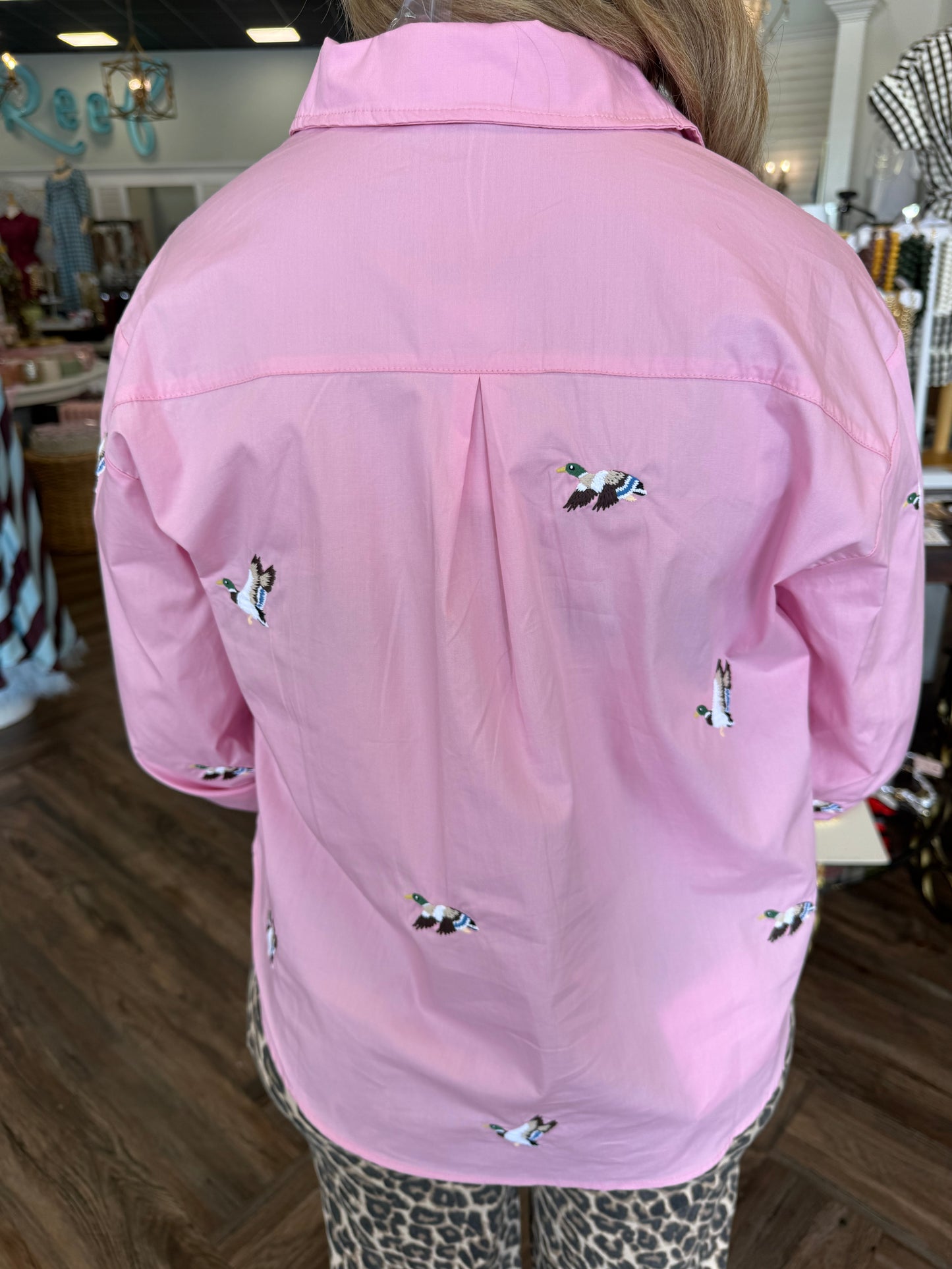 Duck Embroidered Top: Pink