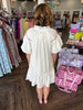 Embroidered Cream Bubble Sleeve Dress