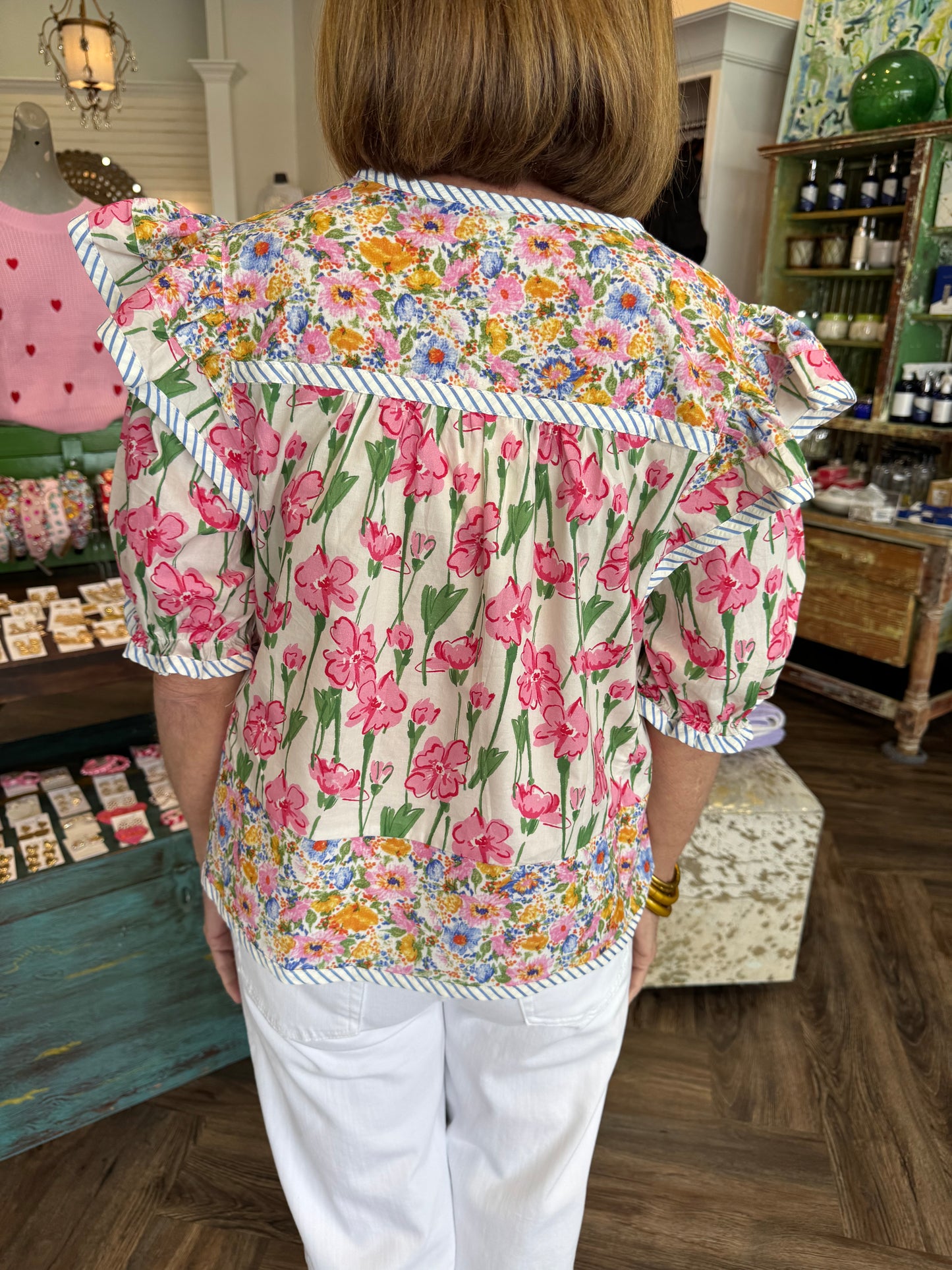 Floral Patch Top: Pink