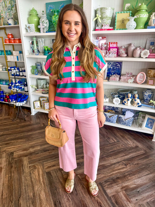 Cabana Striped Top: Pink