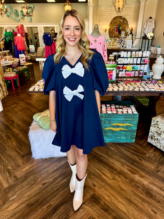 Double Bow Dress: Navy