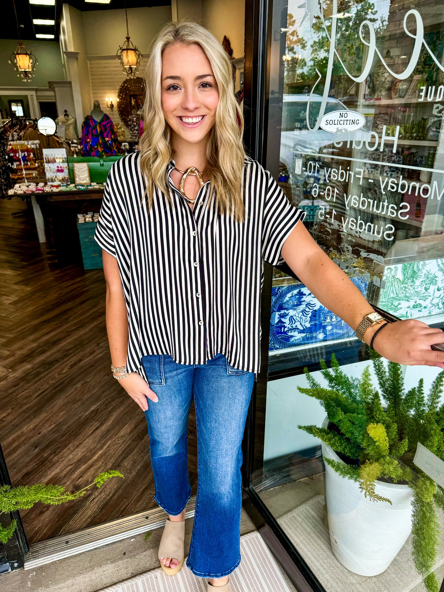 Black And White Striped Blouse