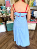 Red and Blue Trim Midi Dress
