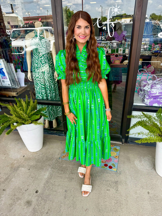 Christy Ruffle Midi Dress: Green