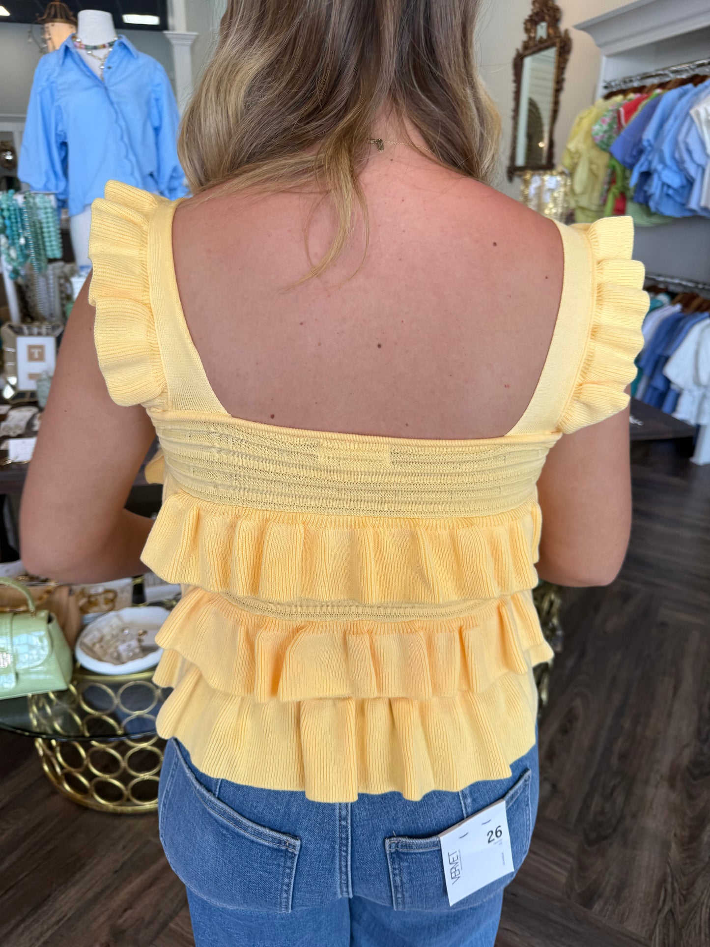 Ruffle Knit Tank Top: Yellow