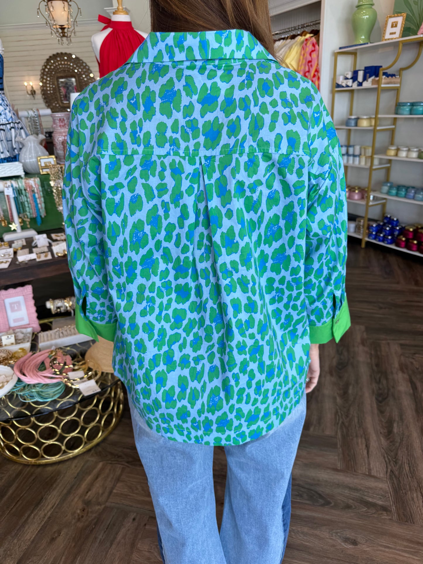 Jane Cheetah Blouse: Green