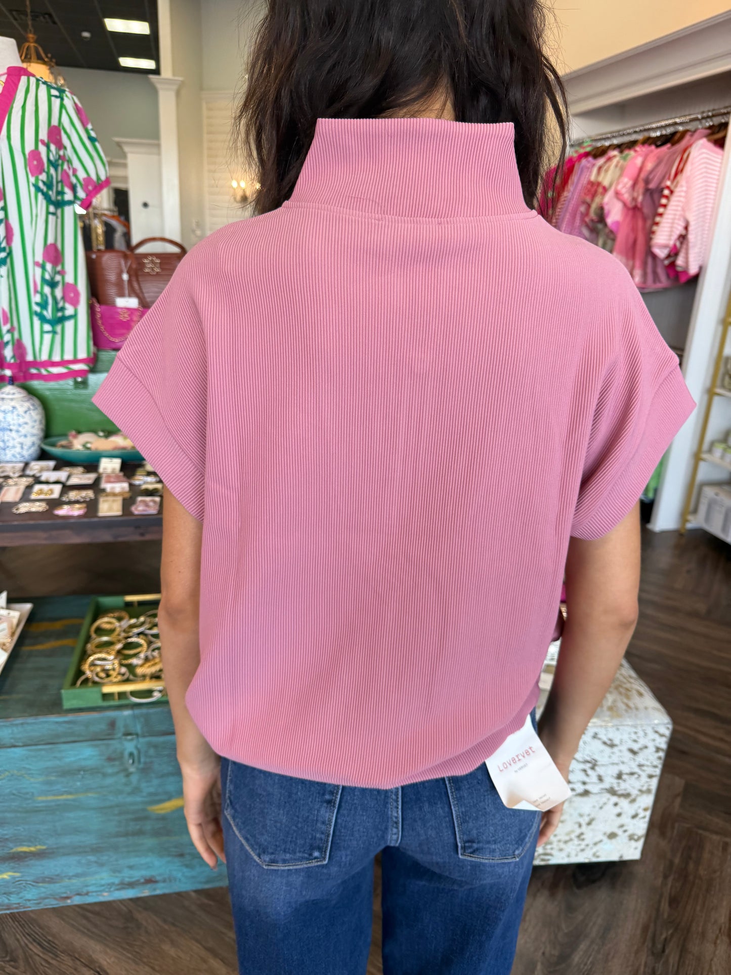 Zip Collar Top: Rose