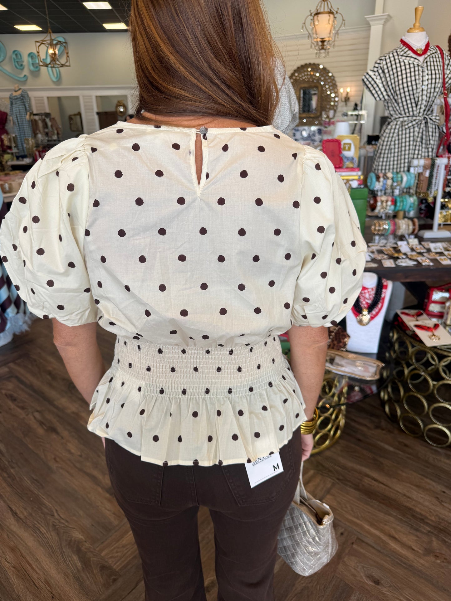 Peplum Polka Top: Cream