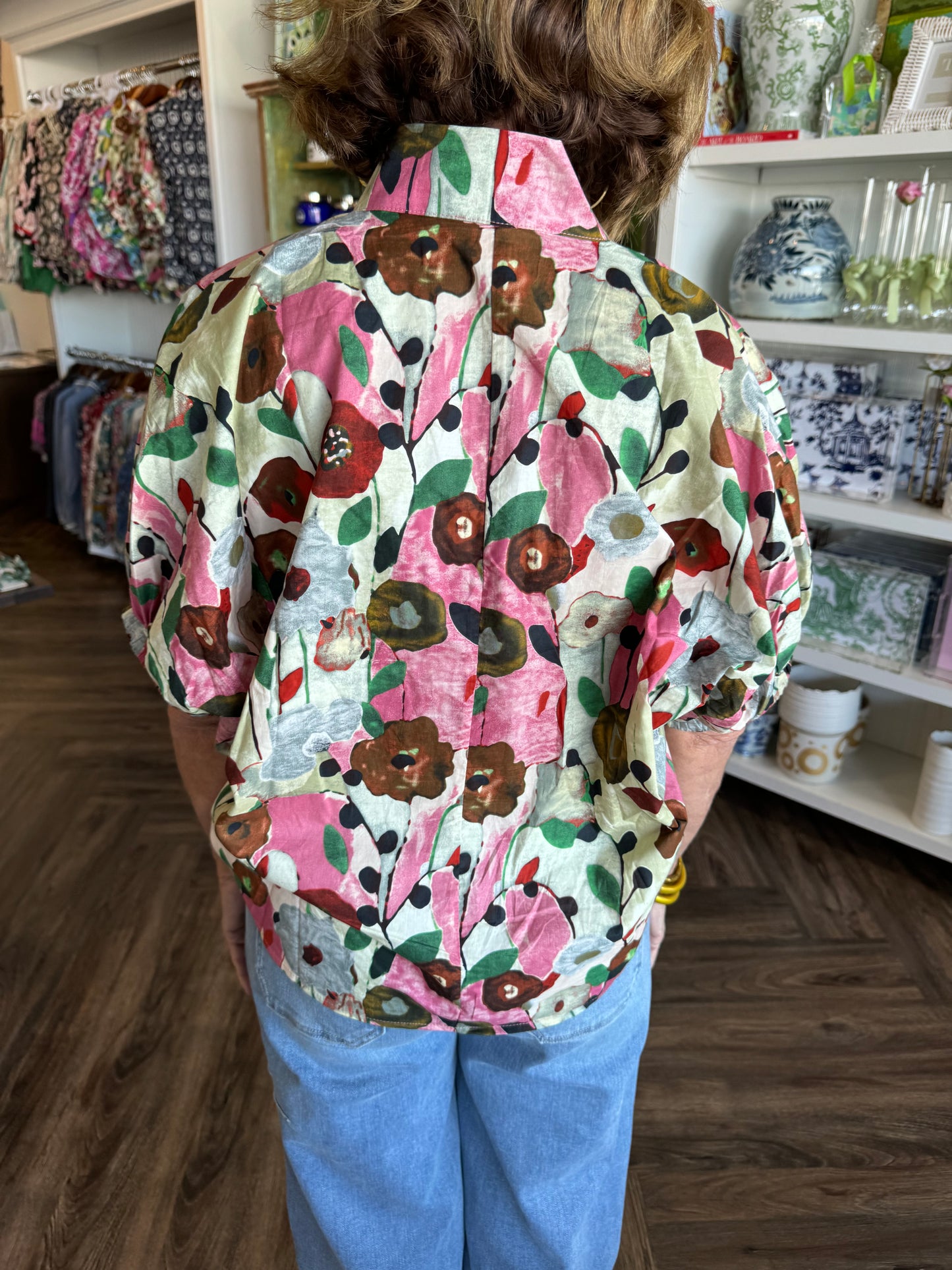 Short Trim Pink Floral Top