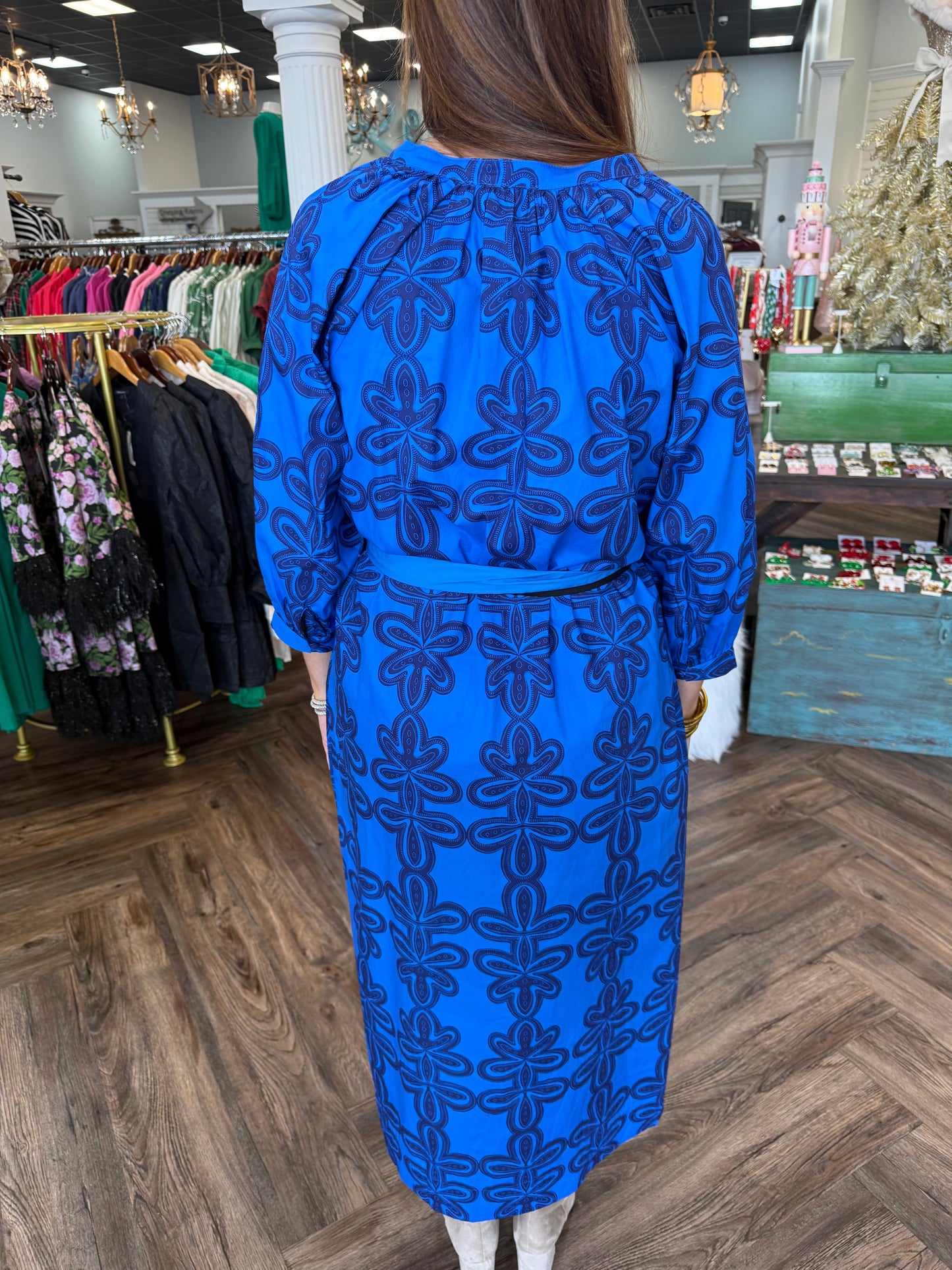 Navy Design Tie Midi Dress