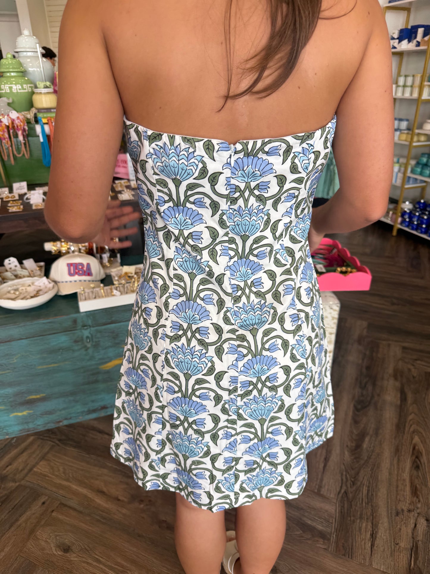 Sarah Strapless Blue Mini Dress