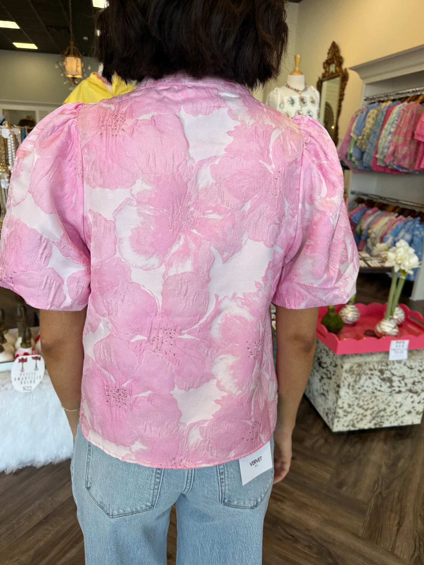 Floral Jacquard Top: Pink