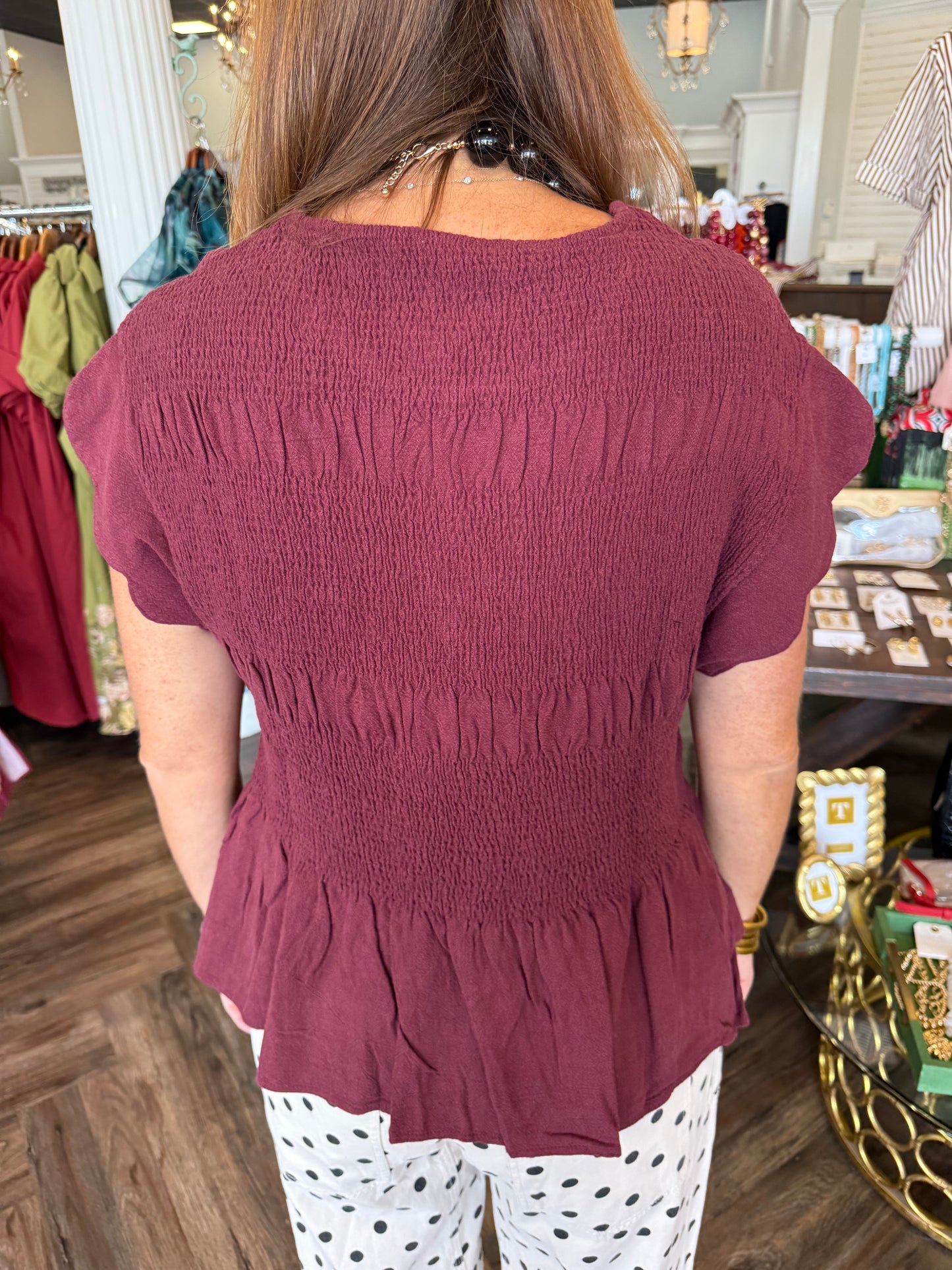 Burgandy Smock Top