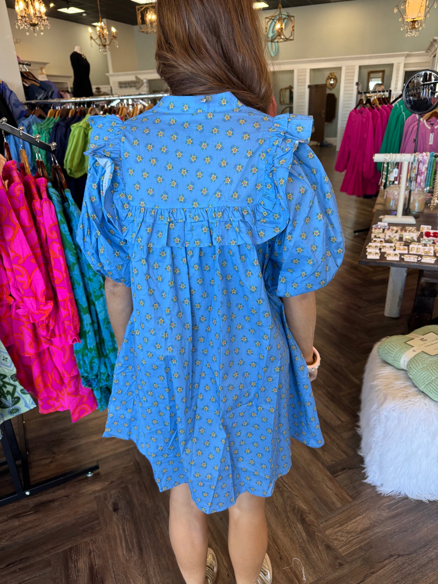 Petal Palmer Puff Sleeve Dress: Blue