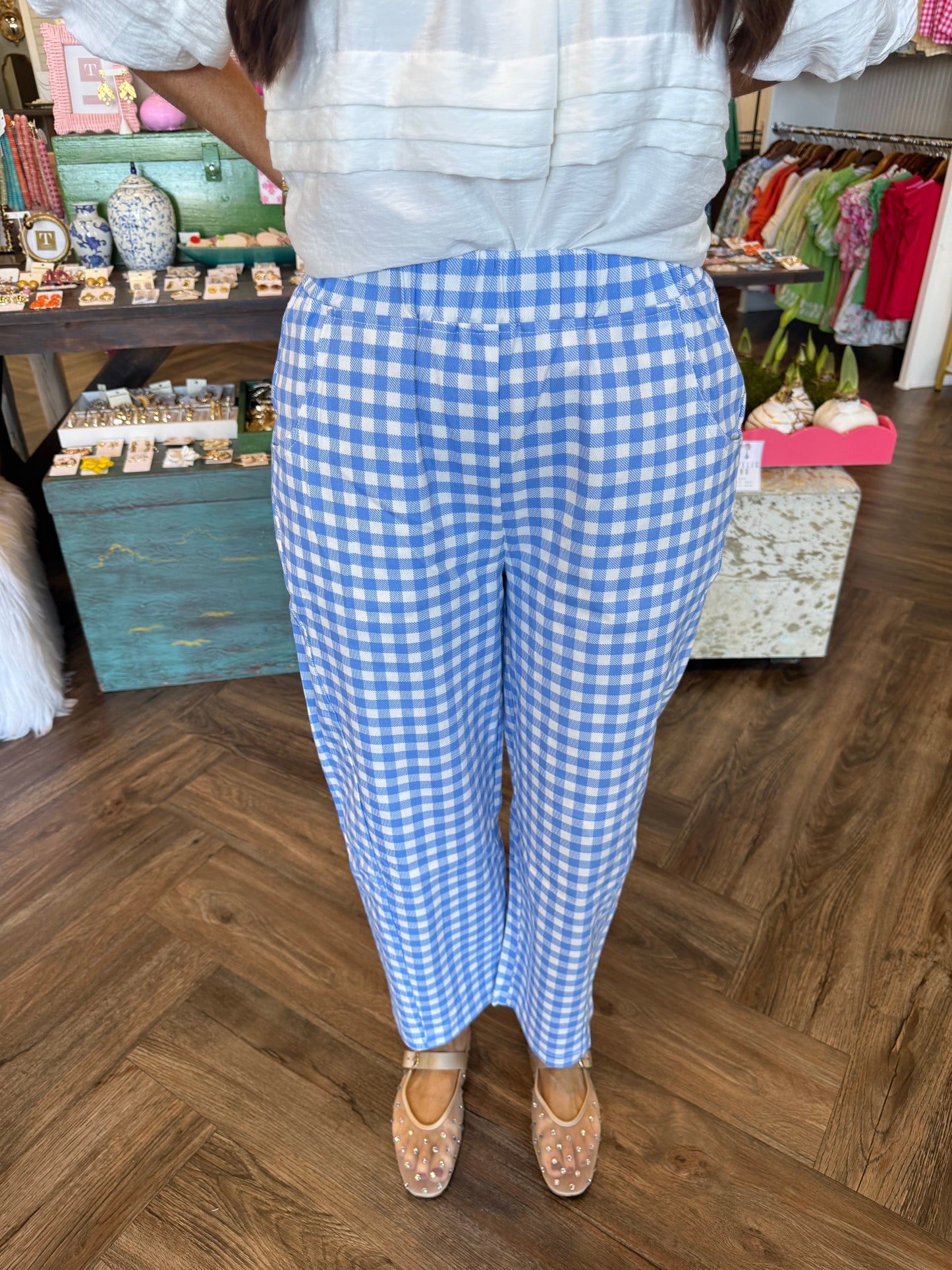 Smocked Blue Gingham Pants