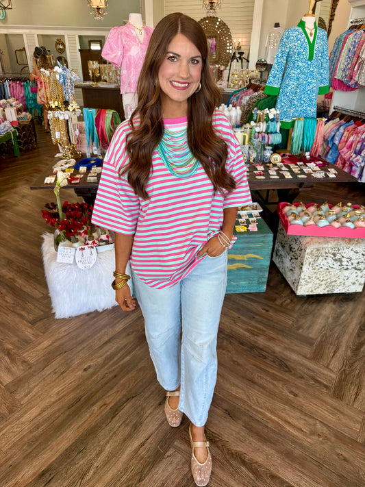 Anna Stripe Top: Pink