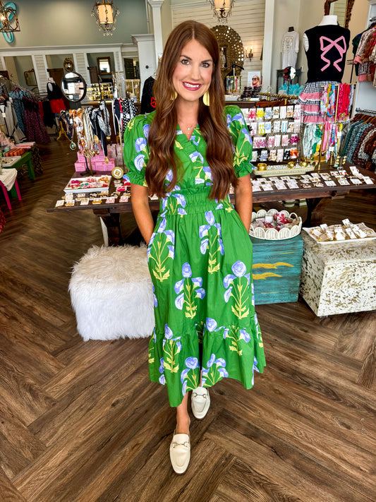Gracie Smocked Green Midi Dress