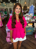Smocked V-Neck Top: Pink
