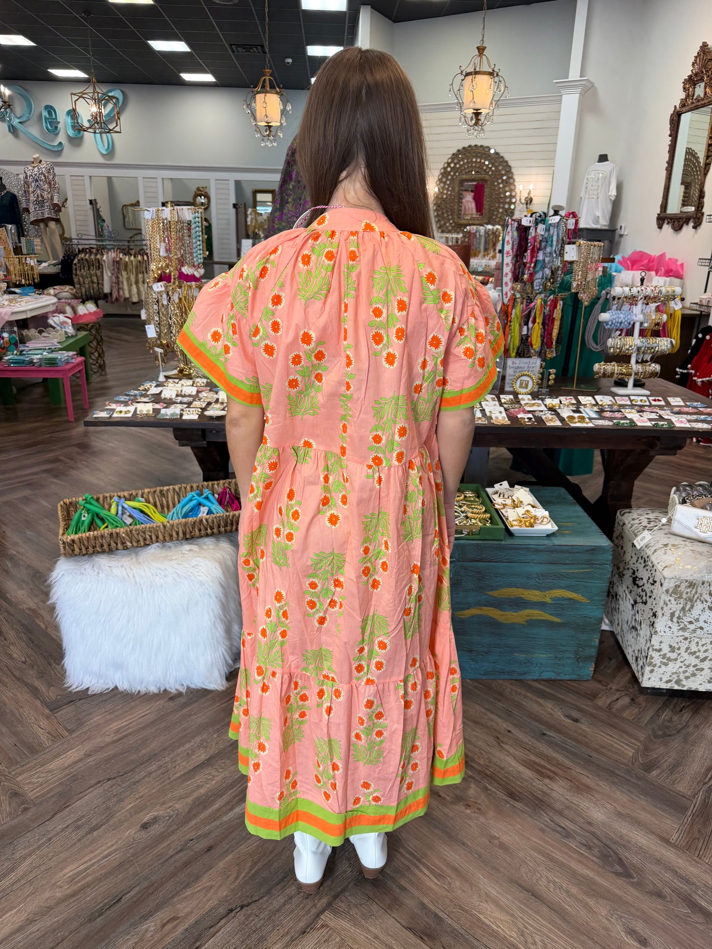 Tiered Floral Midi: Peach