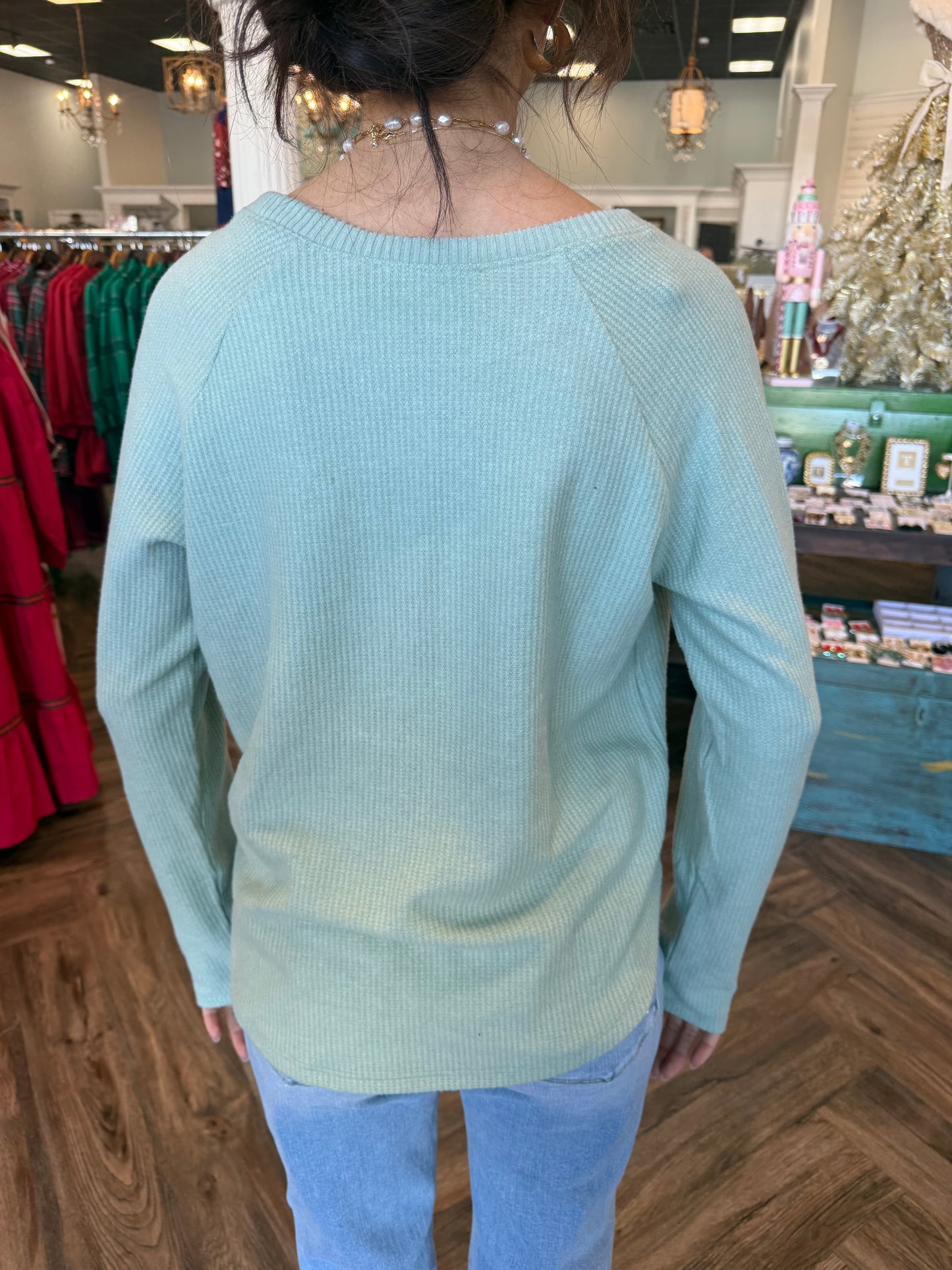 Sarah Waffle Top: Sage