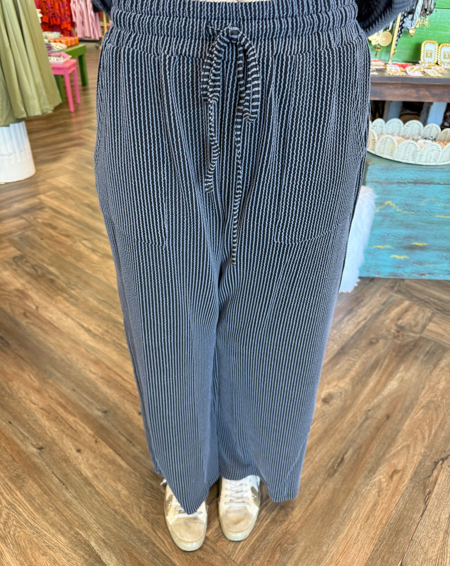Striped Rib Knit Set: Black