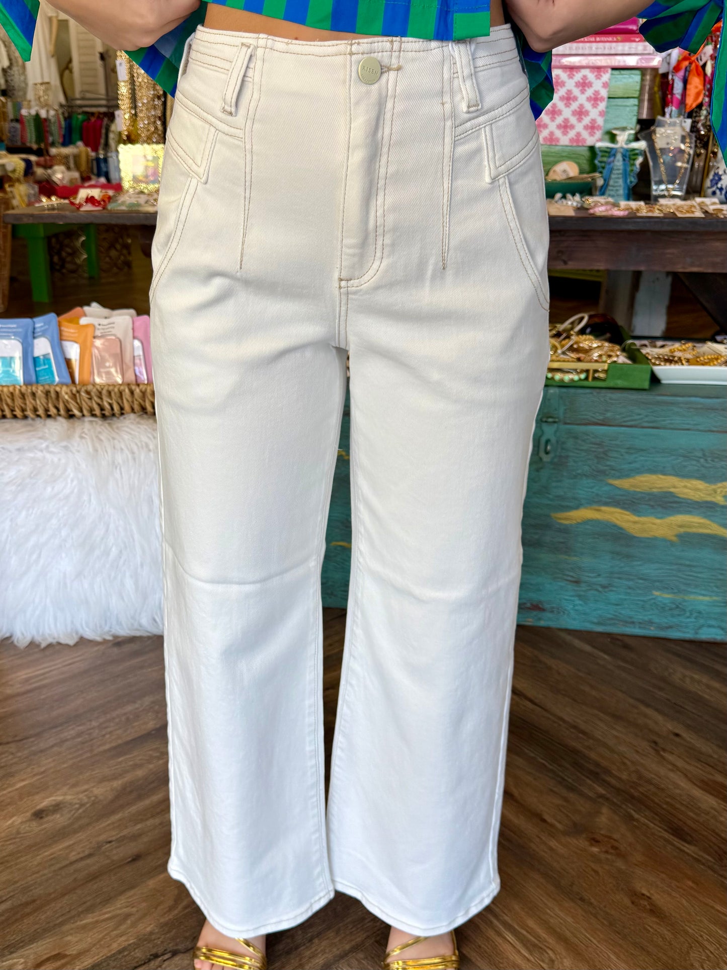 Risen Cream Wide Jeans