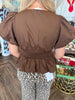 Stitched Peplum Top: Brown