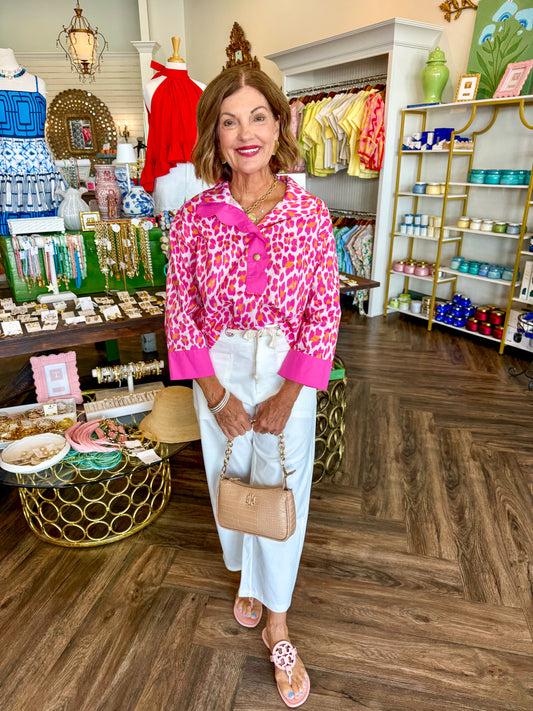 Jane Cheetah Blouse: Pink