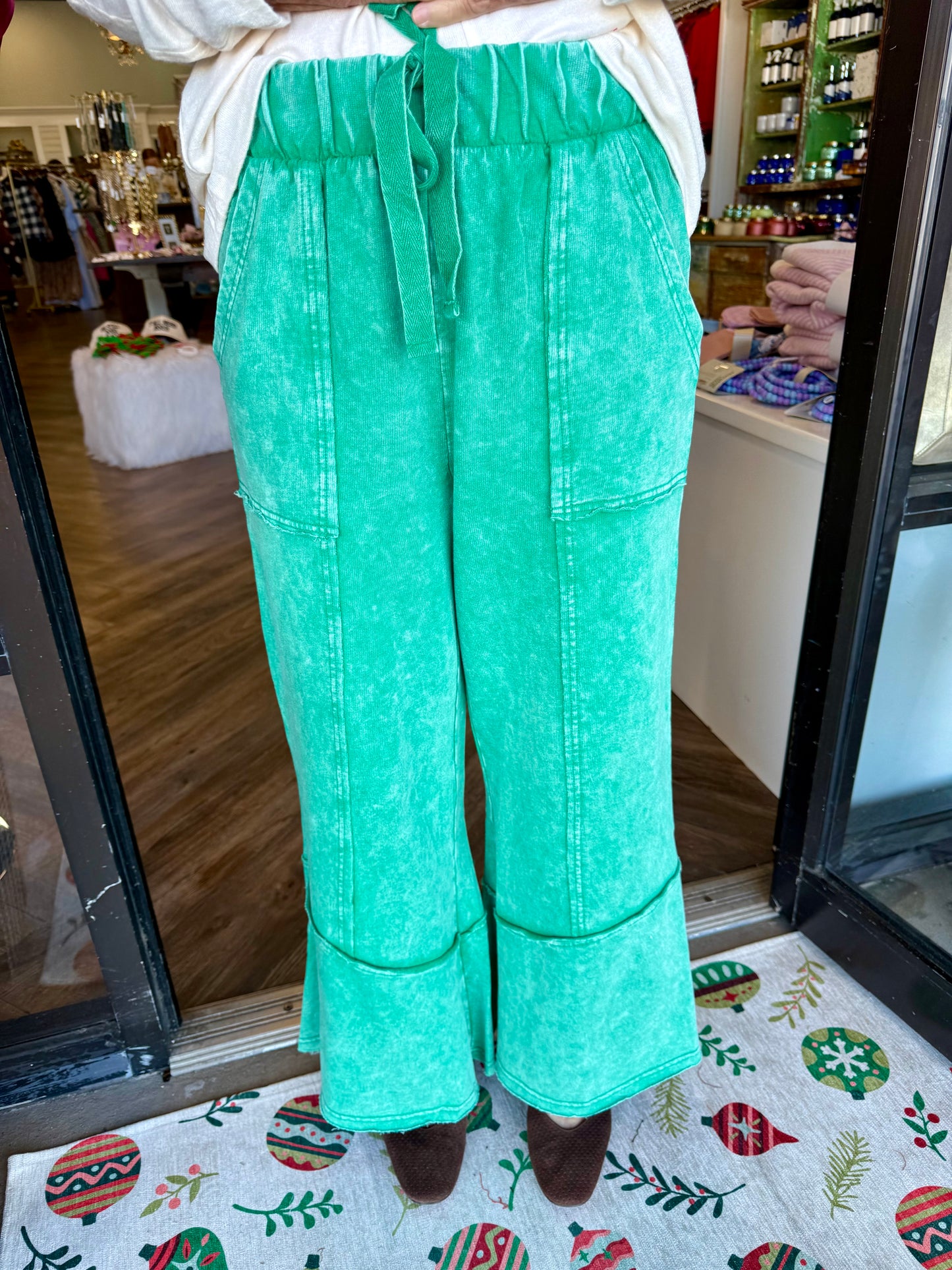 Exposed Hem Pants: Green