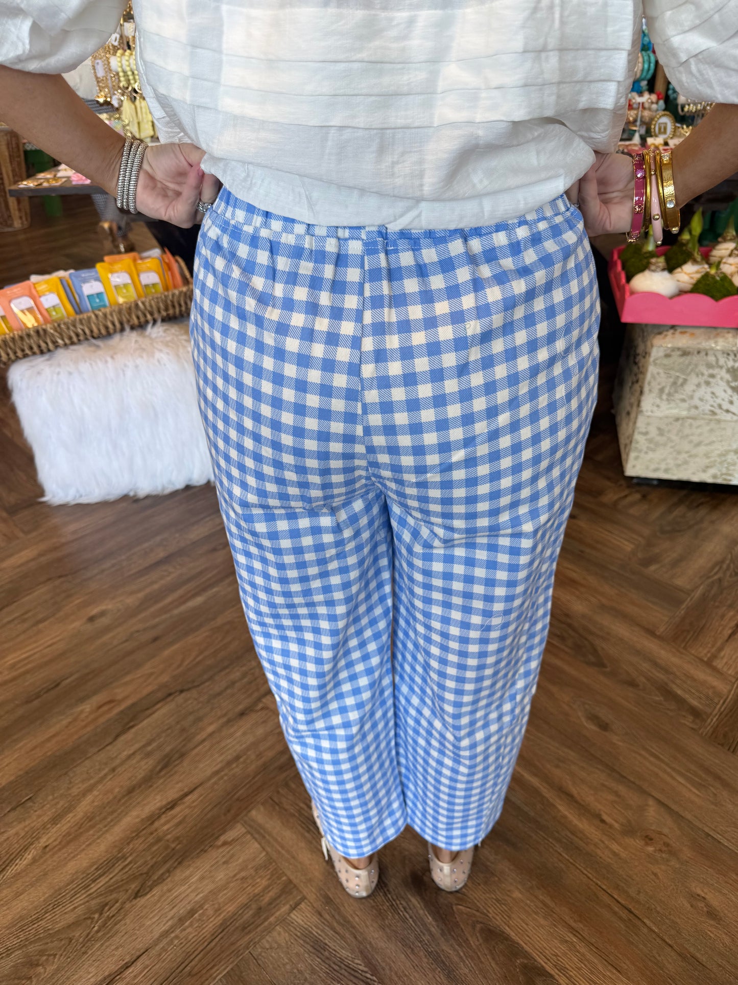 Smocked Blue Gingham Pants