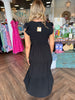 Shirred Top Midi Dress: Black