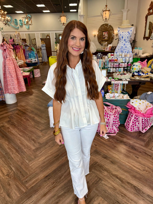 Solid Pleated Blouse: Off White
