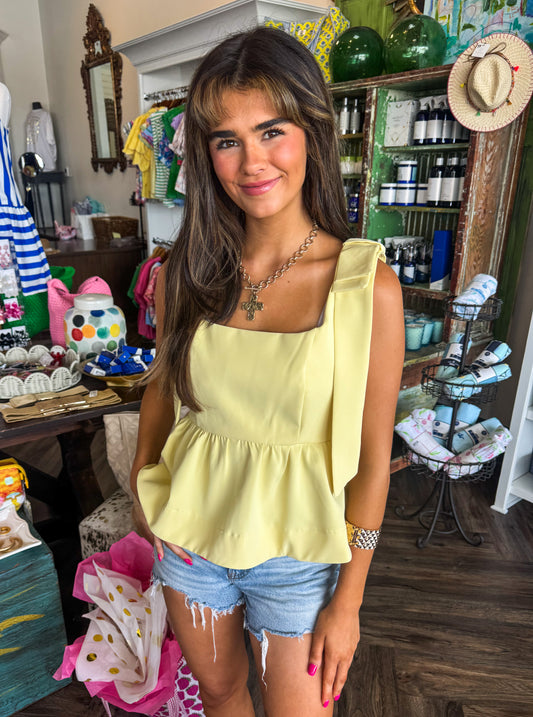 Bow Peplum Tank: Yellow