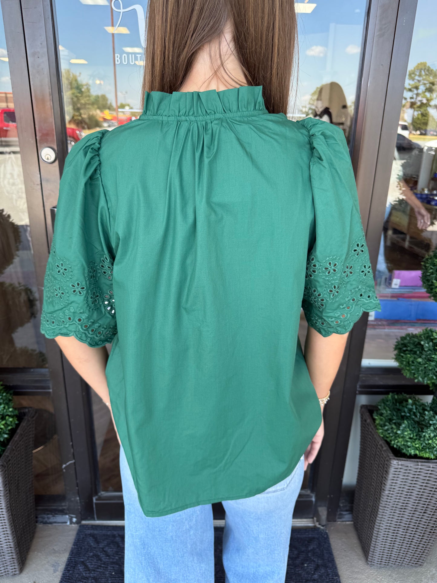 Olive Embroidered Sleeve Top