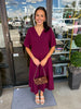 Suzi Solid Midi Dress: Burgandy