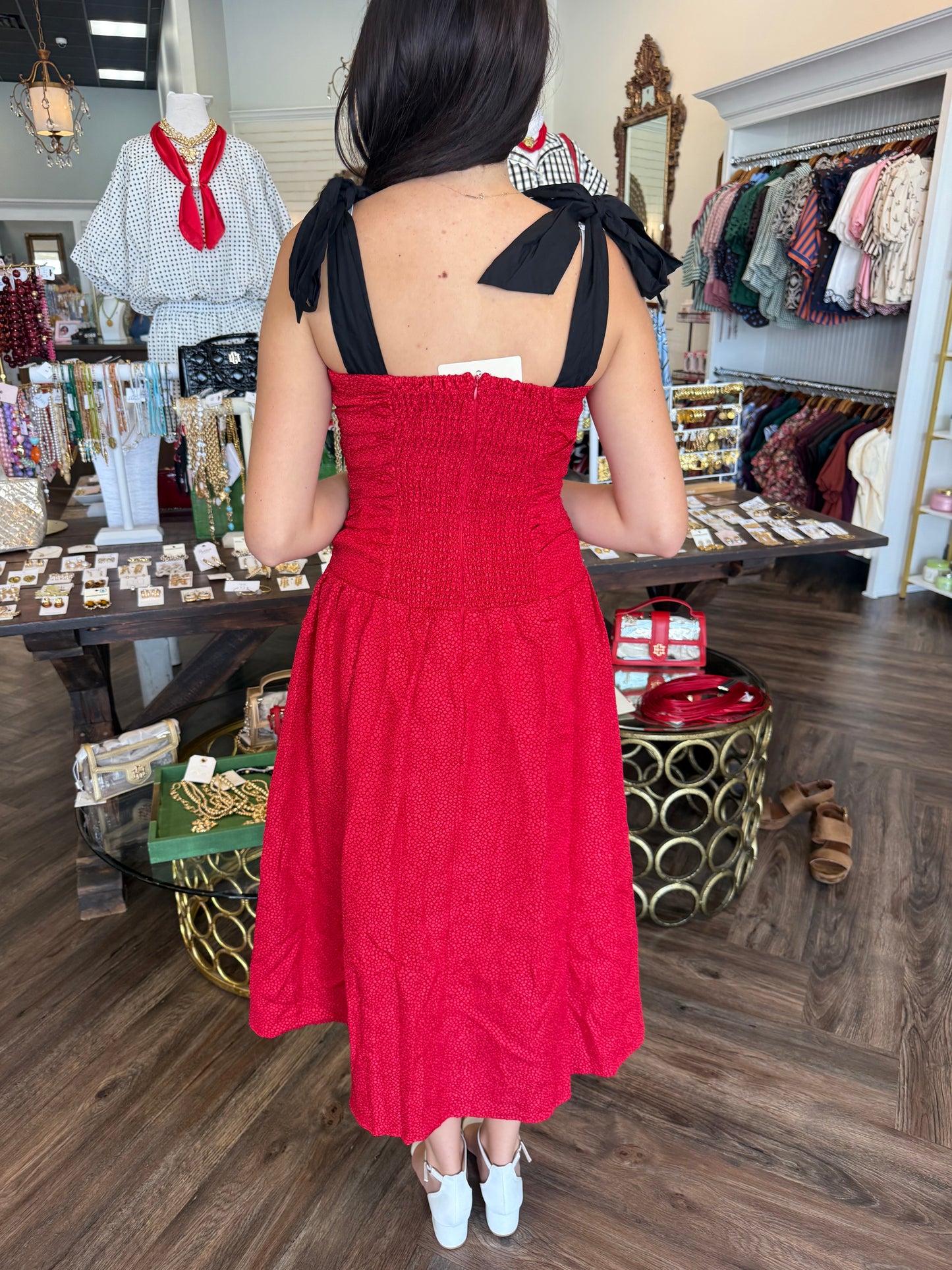 Jacquard Red/Black Midi Dress