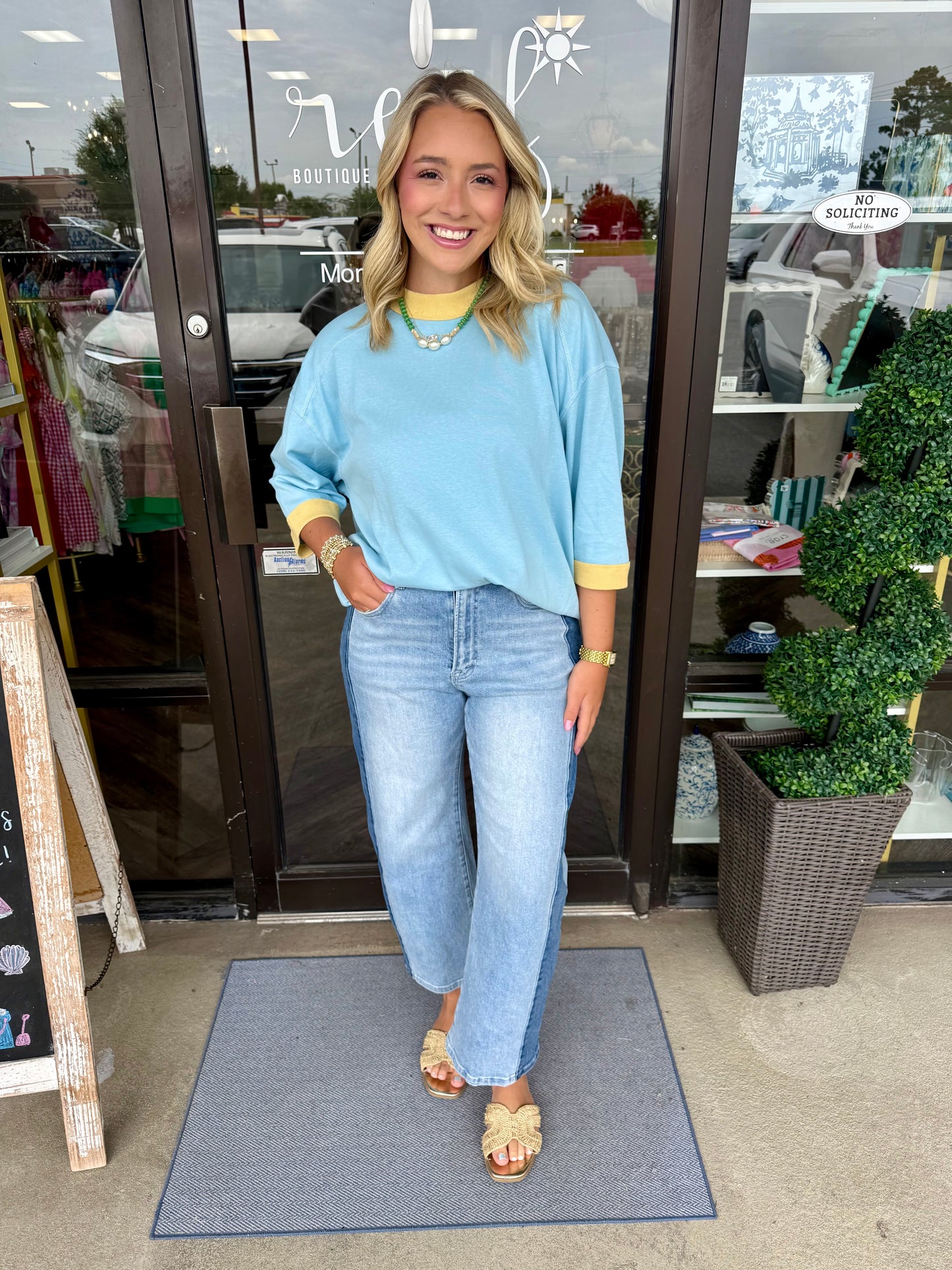 Oversized Colorblock Top: Blue