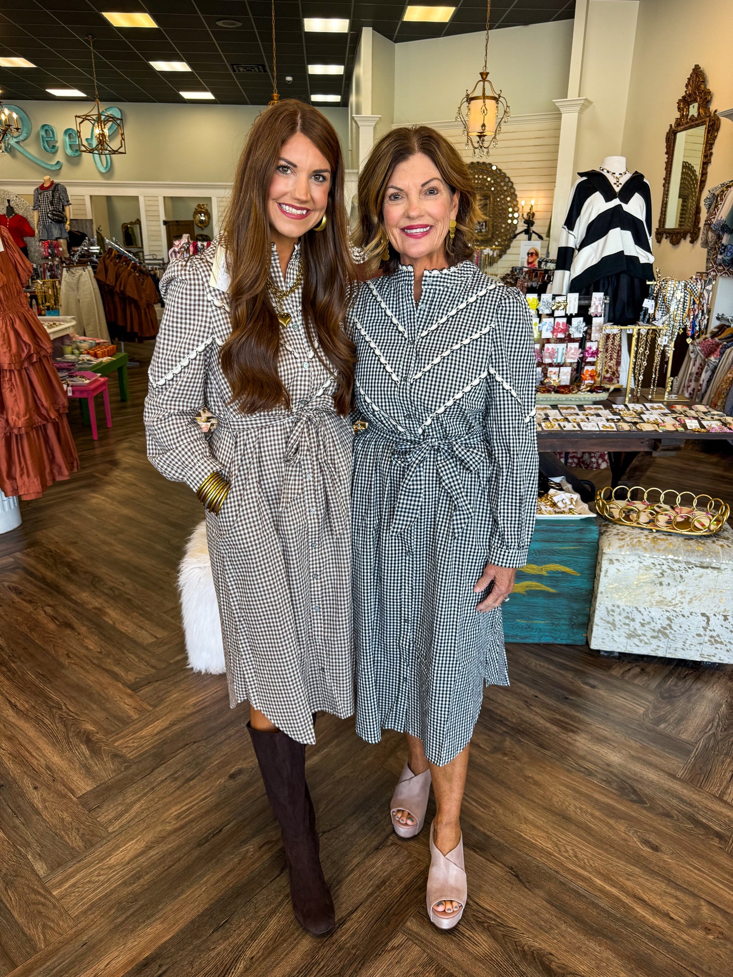 Dani Gingham Midi Dress: Brown