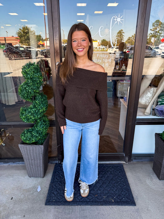 Off-Shoulder Sweater: Brown