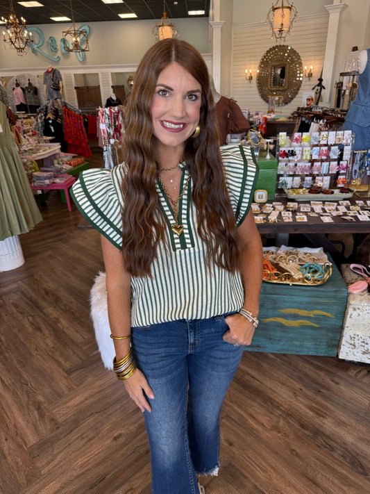Flounce Sleeve Top: Hunter