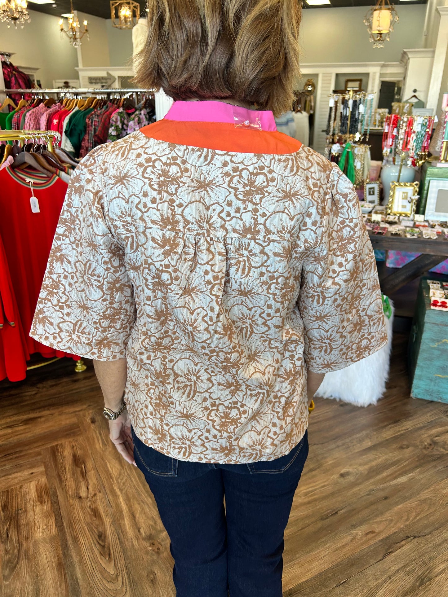 Orange Colorblock Floral Top