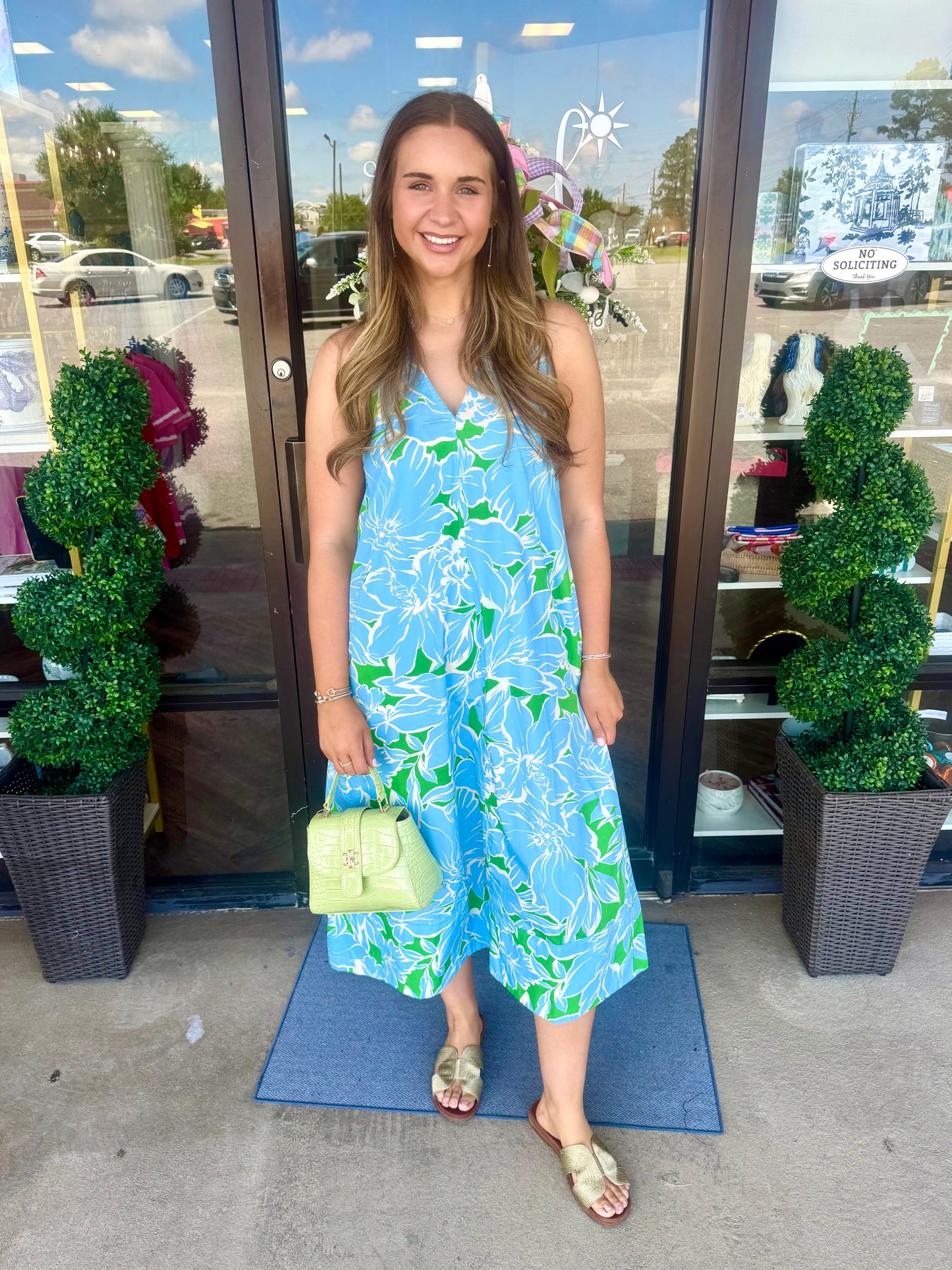 Blue and Green Collar Midi Dress