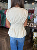 Gold Button Bubble Top: Cream